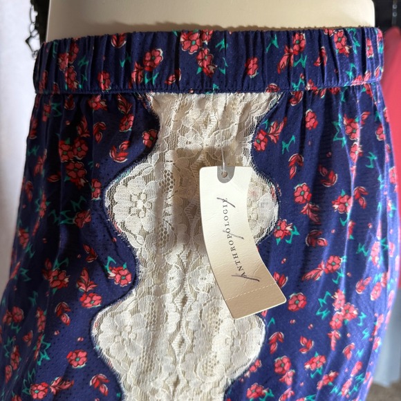 by Anthropologie Floral Lace Trim Pajama Pants Wide Leg Blue Pink Green XL NWT - Picture 4 of 9